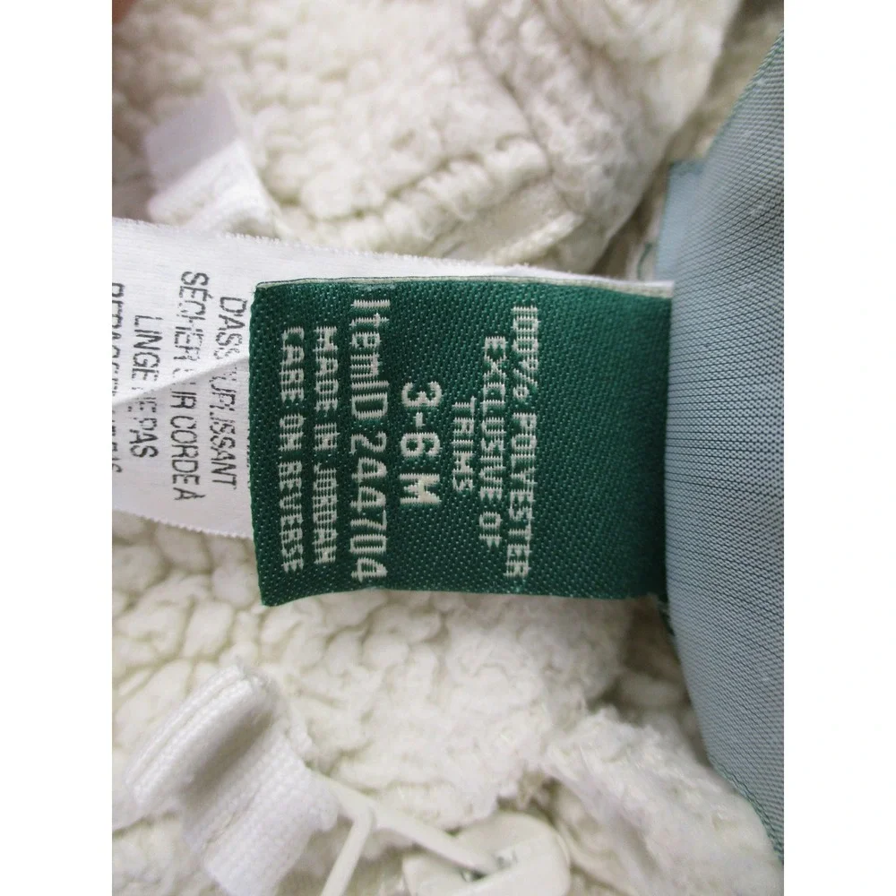 LL Bean Fleece Bunting Unisex 3-6M Cream Hi-Pile Sherpa Bear Ear Hood 244704